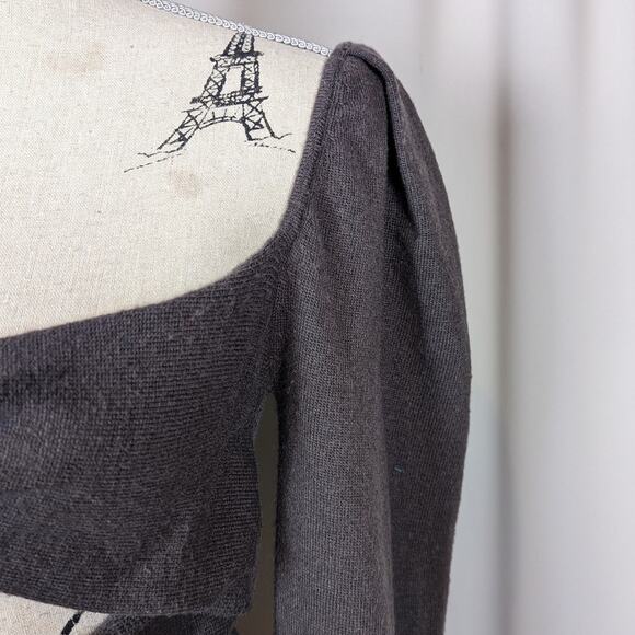 LPA Puff Sleeve Knotted Cropped Sweater Gray Size Small - Picture 12 of 16